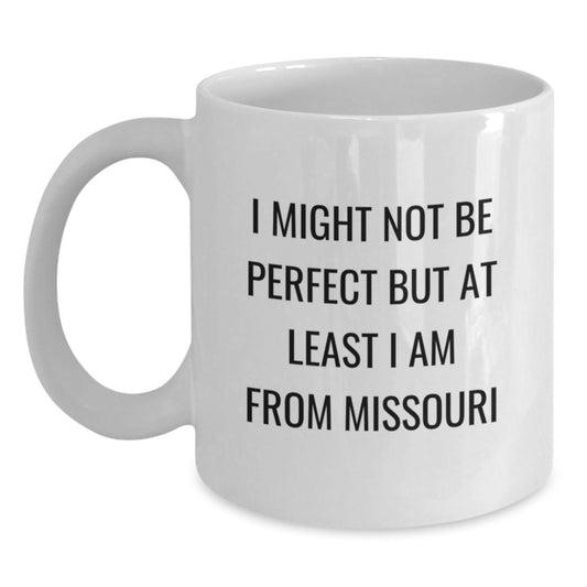 Gifts from Friends for Men and Women in Missouri - Funny Quote White Coffee Mug, I Might Not Be Perfect - Main