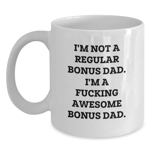 Funny Christmas Unique Gifts for Bonus Dad, White Coffee Mug from Men, Best Unique Bonus Dad Mug - Main