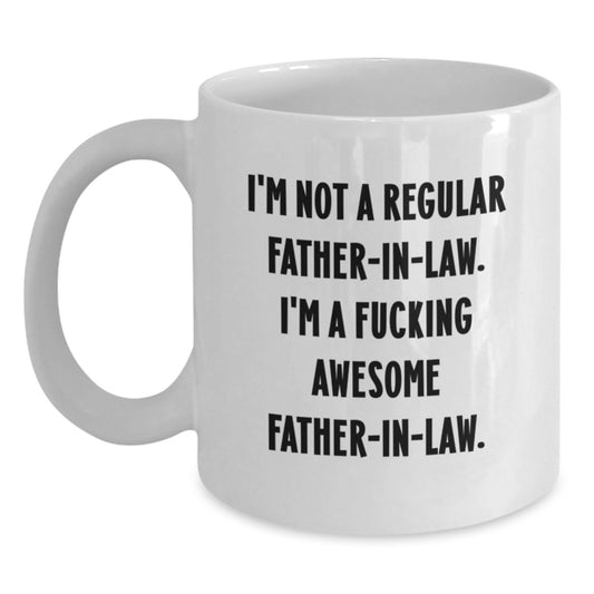 Funny Father-in-law Gifts, Unique White Coffee Mugs for Dad, Christmas Unique Gifts from Family, I'm A F--king Awesome Father-in-law Mug - Main