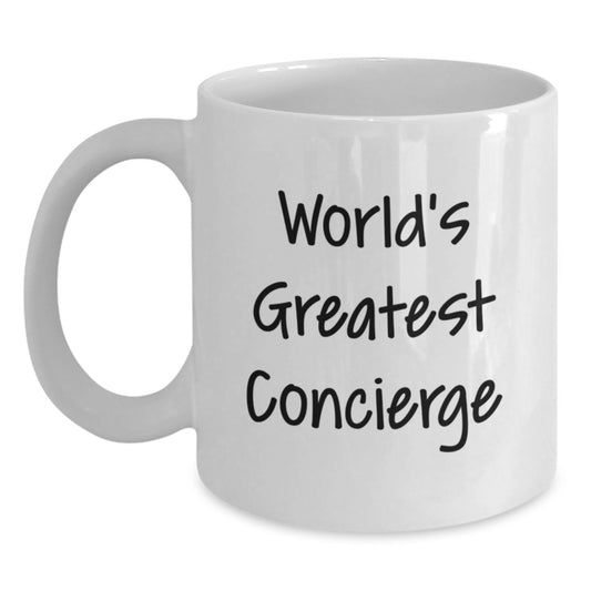 Funny World's Greatest Concierge Inspirational Quote Gifts from Friends for Concierge White Coffee Mug, Unique Graduation Gifts - Main