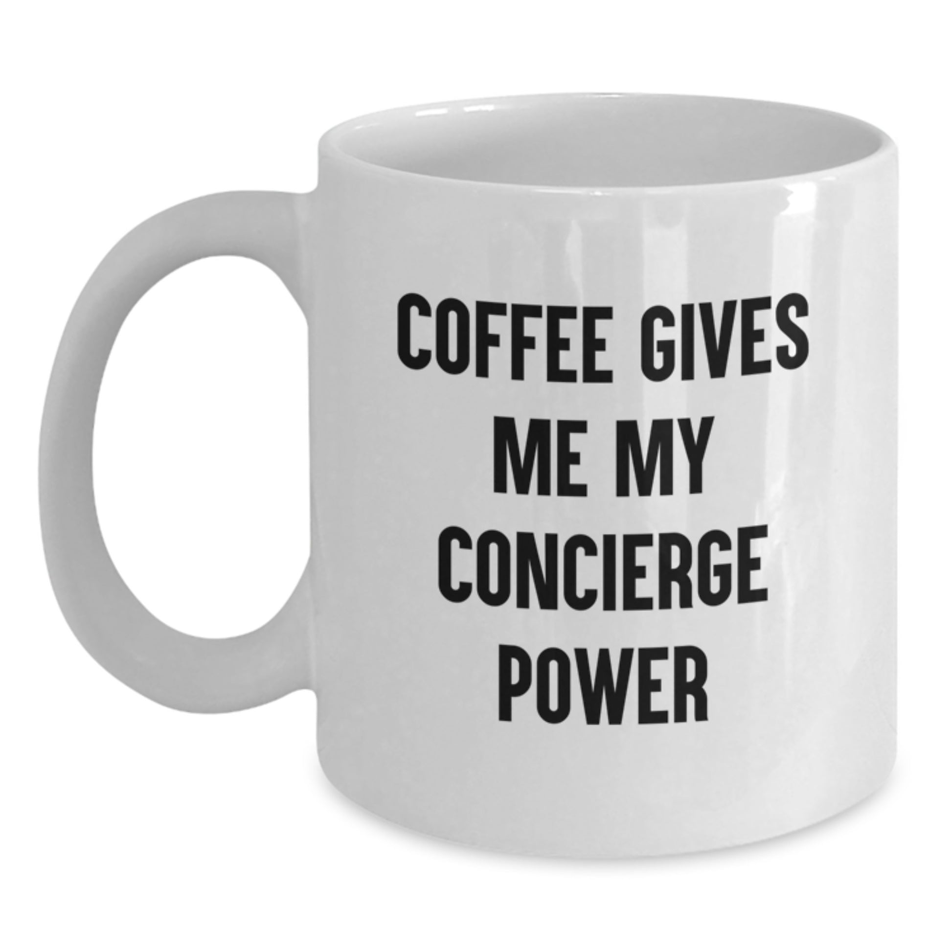 Christmas Concierge White Coffee Mug Gifts from Men to Family with Funny Quote 'Coffee Gives Me My Concierge Power' - Main