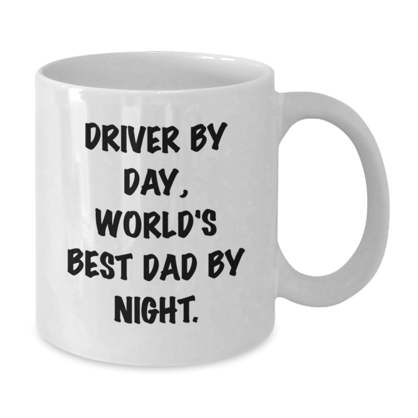 Driver Gifts, Funny White Coffee Mug, 'Driver By Day, World's Best Dad By Night.' Quote for Birthday, Gifts from Family to Driver, Unique White Mugs for Men and Women - Additional