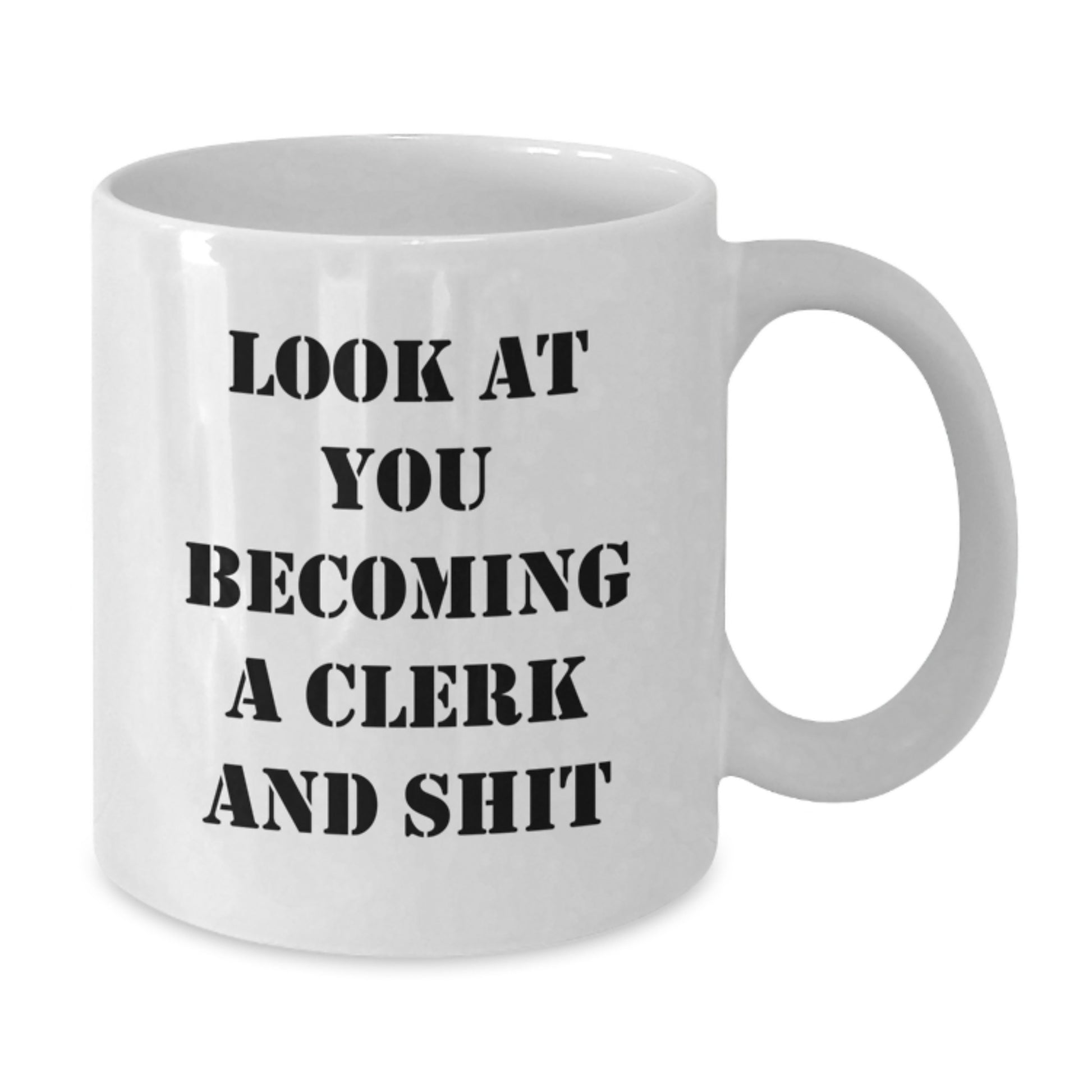Funny Clerk White Coffee Mug Gifts from Friends, Unique Gifts for Graduation, Look At You Becoming A Clerk And Shit - Additional