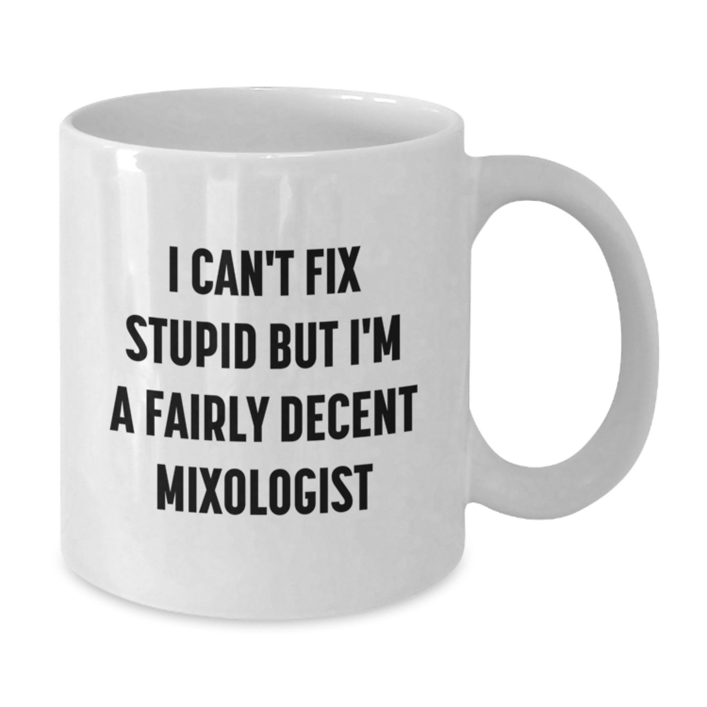 Funny Mixologist White Coffee Mug Gifts from Men to Women on Valentine's - I Can't Fix Stupid But I'm A Fairly Decent Mixologist - Additional