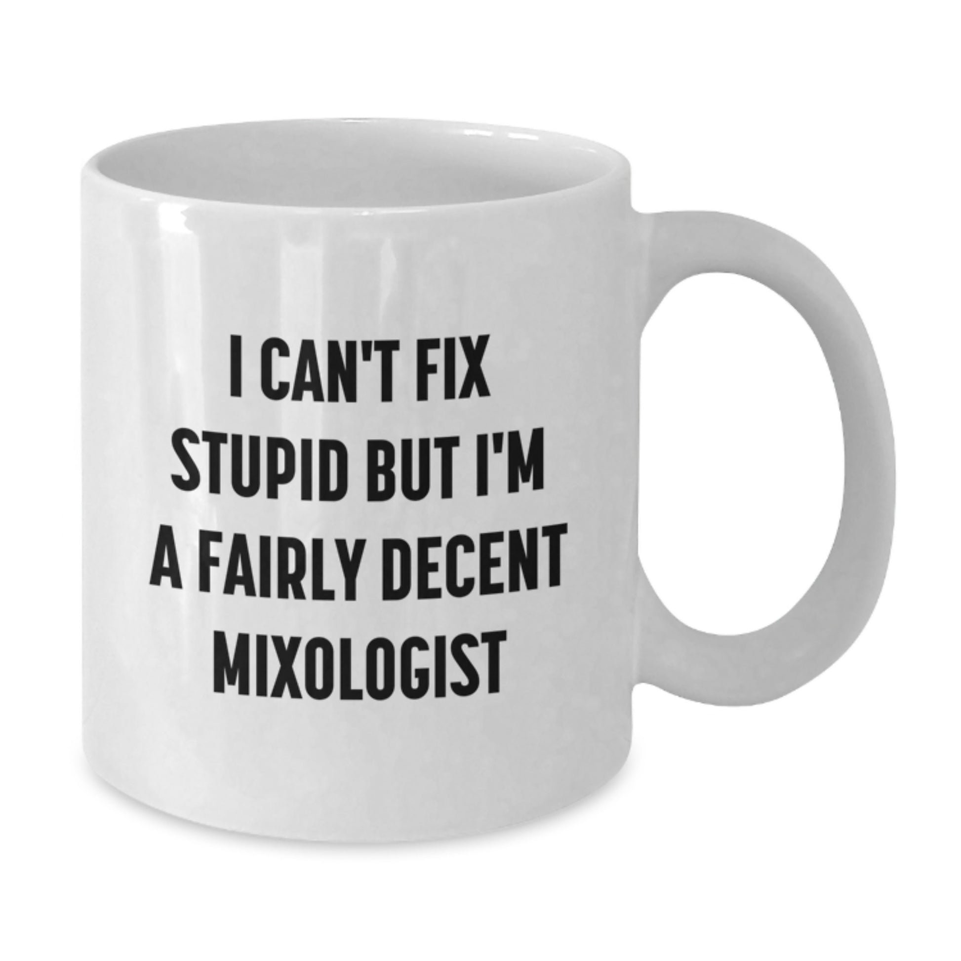 Funny Mixologist White Coffee Mug Gifts from Men to Women on Valentine's - I Can't Fix Stupid But I'm A Fairly Decent Mixologist - Additional