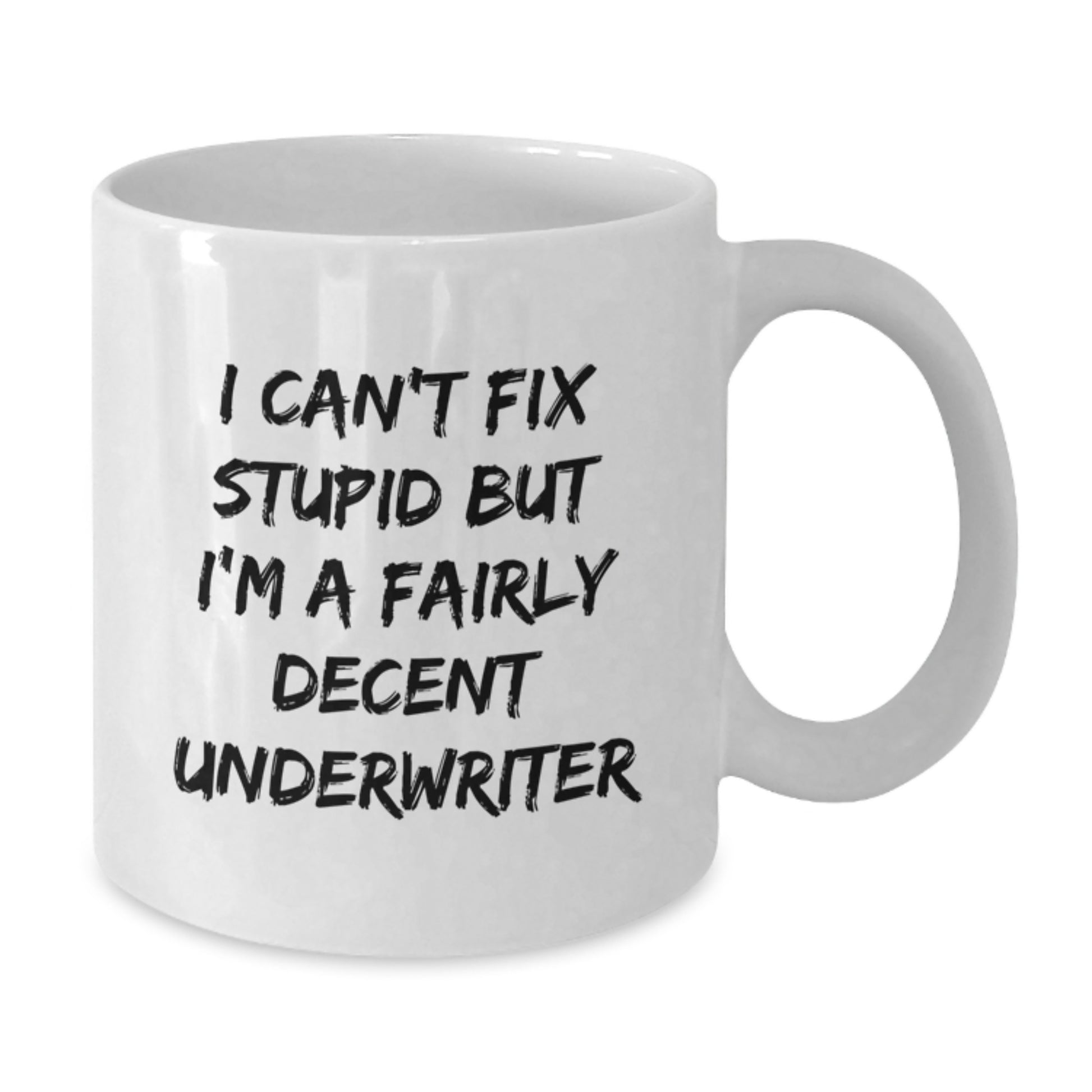 Funny Underwriter Gifts from Friends for Graduation Unique White Coffee Mug - I Can't Fix Stupid But I'm A Fairly Decent Underwriter - Additional