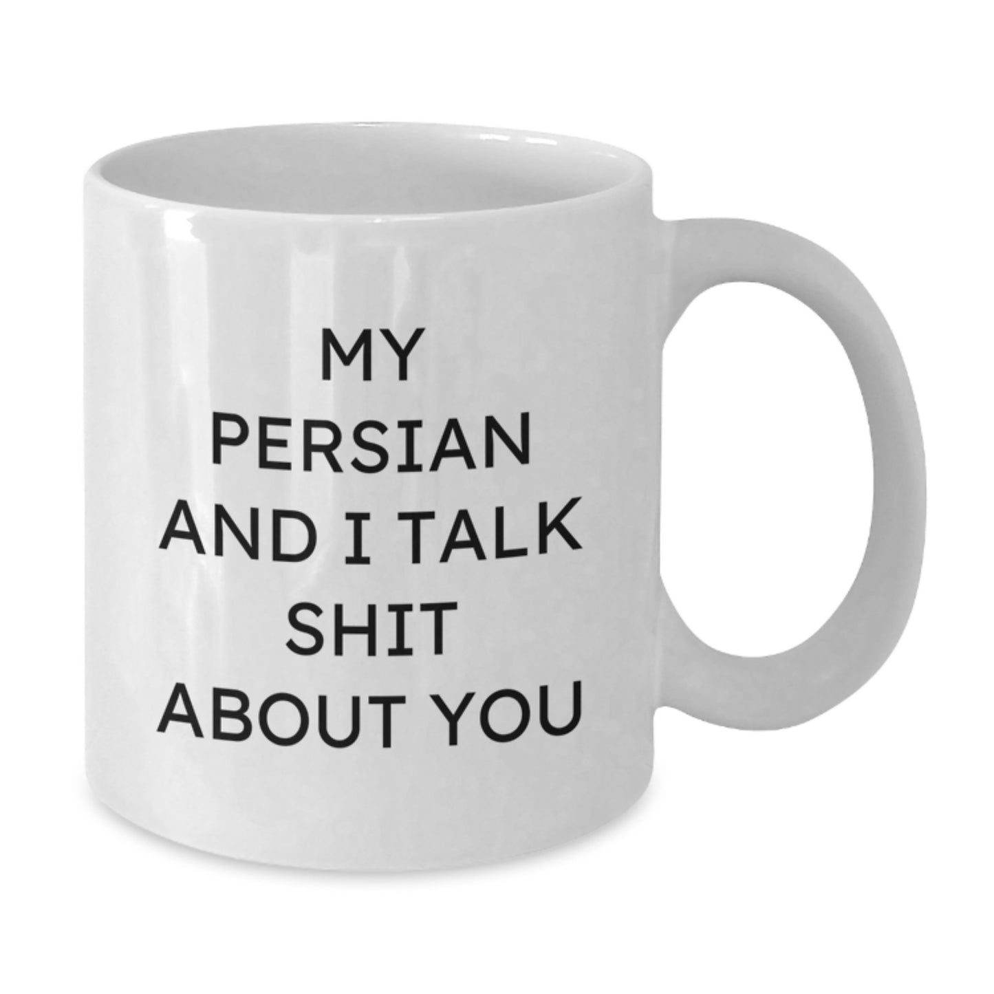 Funny Persian Cat Gifts for Men Dad on Father's Day White Coffee Mug - 'My Persian And I Talk Shit About You' - Additional