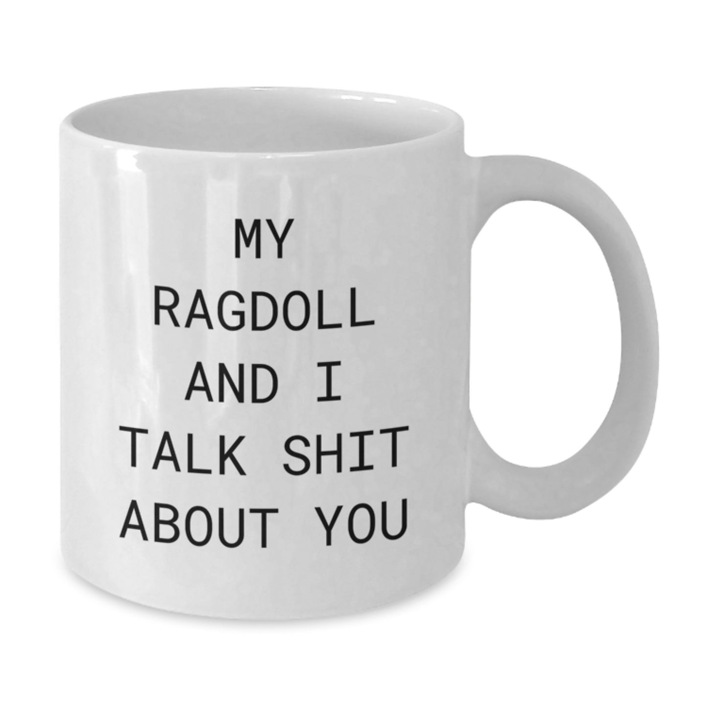 Ragdoll Cat Lovers Gift from Men to Father's Day Unique Funny White Coffee Mug, My Ragdoll And I Talk Shit About You Quote, Ceramic 11oz or 15oz Capacity - Additional