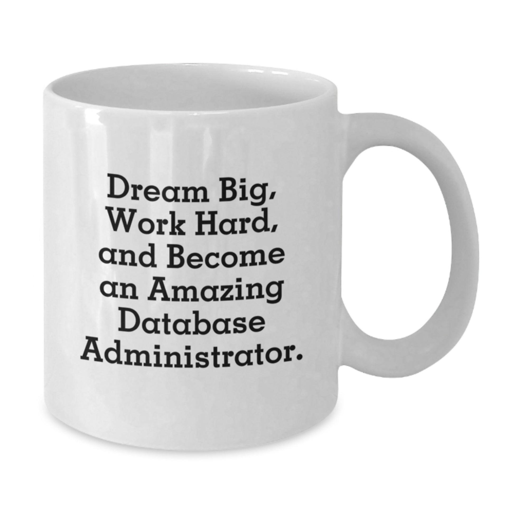 Funny Database Administrator White Coffee Mug, Gifts from Friends for Database Administrator, Christmas Unique Mugs, 'Dream Big, Work Hard, And Become An Amazing Database Administrator.' - Additional
