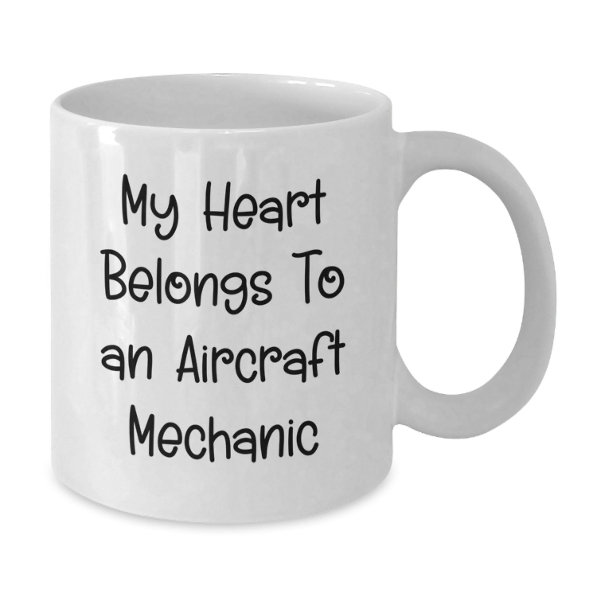 Funny Aircraft Mechanic White Coffee Mug Gifts for Friends, Family, or Coworkers - 'My Heart Belongs To An Aircraft Mechanic' Unique Christmas Memorable Present - Additional
