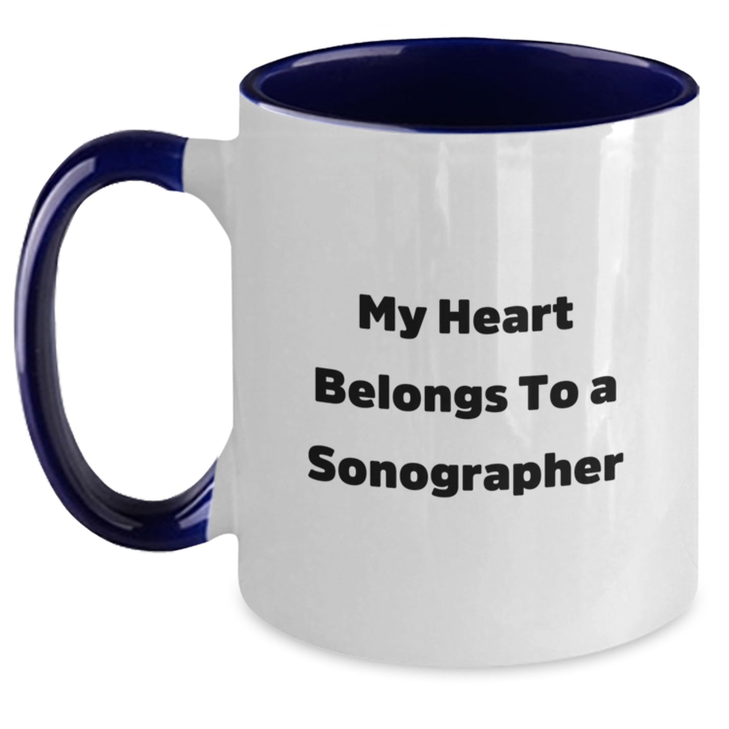 Funny Sonographer Gifts from Friends and Family, Christmas Unique Mugs for Women Sonographer Lovers, Two Tone Coffee Mug with My Heart Belongs To A Sonographer Quote - Main