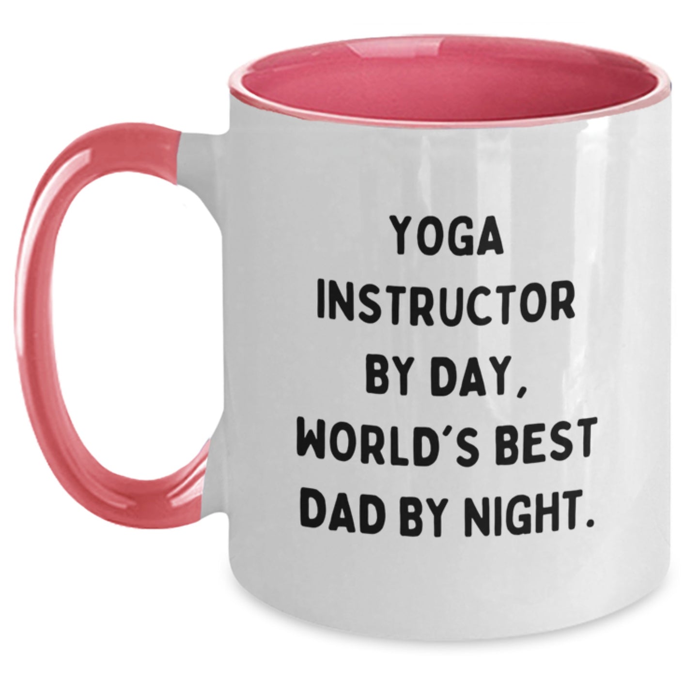 Funny Yoga Instructor Gifts from Dad - 'Yoga Instructor By Day, World's Best Dad By Night.' Two Tone Coffee Mug, Birthday Unique Presents for Men - Main