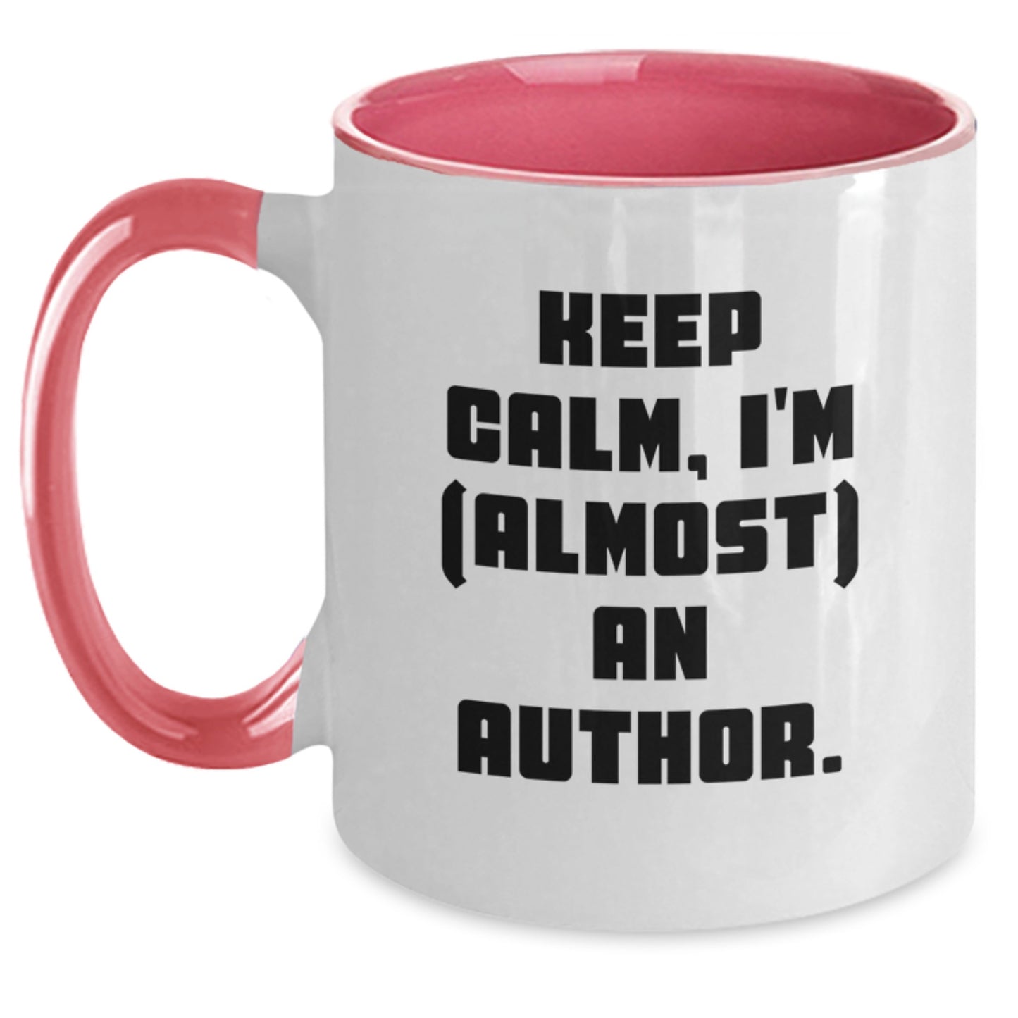 Funny Author Gifts from Friends for Christmas Unique Two Tone Coffee Mugs with Keep Calm I'm almost An Author Quote, Red and White, 11oz - Main