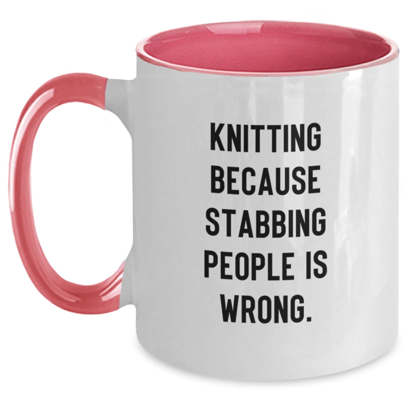 Funny Knitting Gifts for Women, Two Tone Coffee Mug, 'Knitting Because Stabbing People Is Wrong.' - Gifts from Family to Sisters, Friends, Coworkers - Christmas Unique Gift - Main