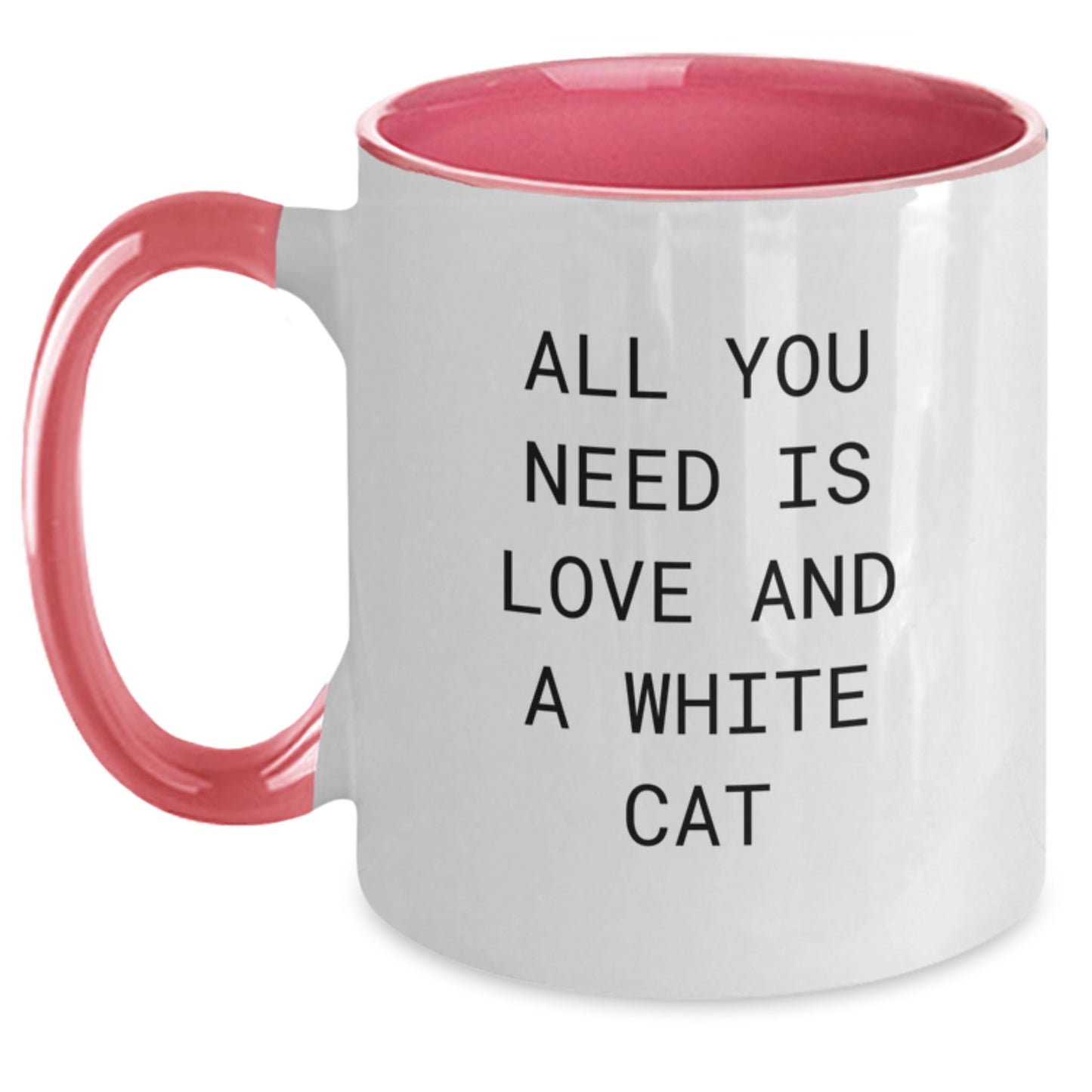 Funny White Cat Gifts from Friends for White Cat Lover Birthday Unique Two Tone Coffee Mug, All You Need Is Love And A White Cat, Ceramic, Microwave Dishwasher Safe - Main