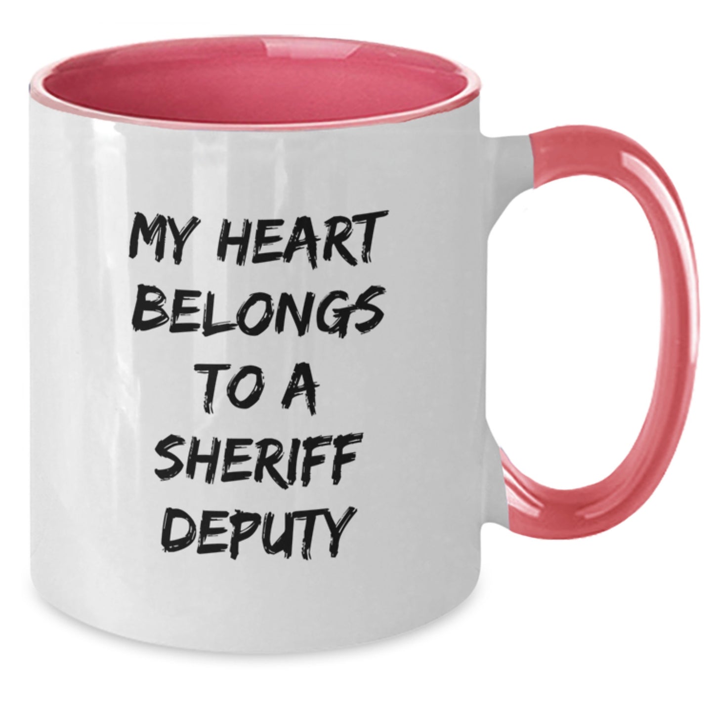 Funny Sheriff Deputy Gifts from Men to Friends and Family - My Heart Belongs To A Sheriff Deputy Two Tone Coffee Mug - Additional