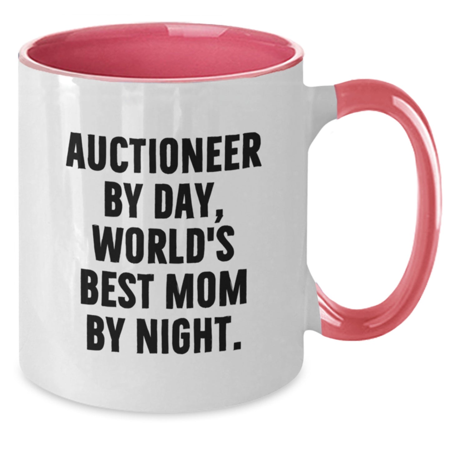 Funny Auctioneer Gifts from Mom, Two Tone Coffee Mugs - Auctioneer By Day, World's Best Mom By Night. - Christmas Unique Presents for Auctioneer Friends and Family - Additional