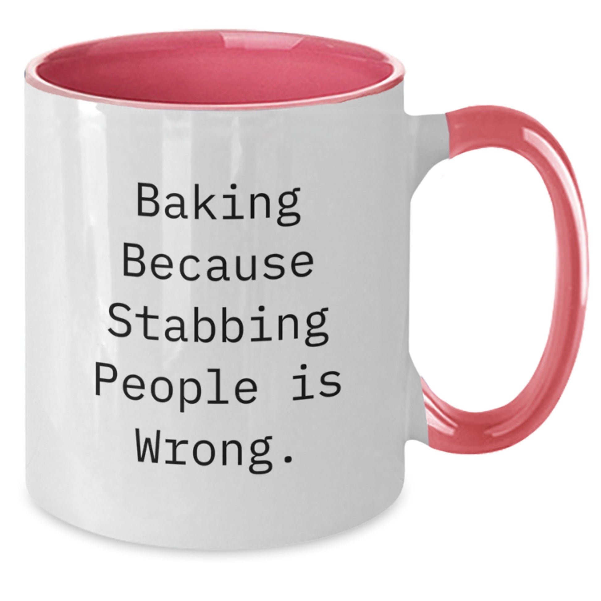 Funny Baking Gifts for Women, Two Tone Coffee Mug - 'Baking Because Stabbing People Is Wrong.' - Unique Christmas Unique Gifts for Family, Friends, Coworkers, or Baking Lovers - Additional