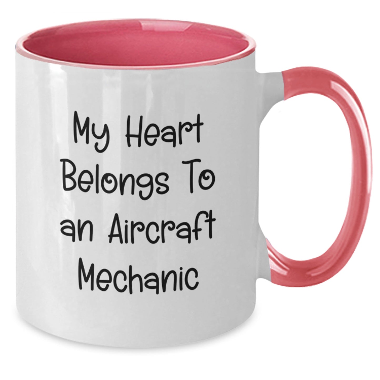 Funny Aircraft Mechanic Two Tone Coffee Mugs Gifts from Men to Friends and Family with Inspirational Quote 'My Heart Belongs To An Aircraft Mechanic' for Christmas Unique Presents - Additional