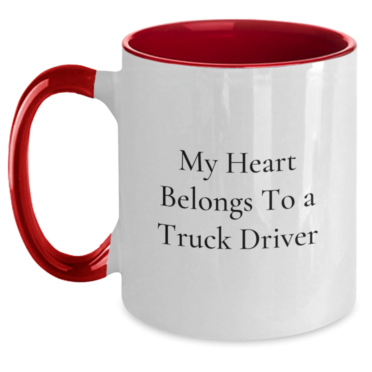 Funny Truck Driver Gifts Christmas Unique Mugs, Gifts from Men to Truck Driver Friends, Two Tone Coffee Mugs with My Heart Belongs To A Truck Driver - Main