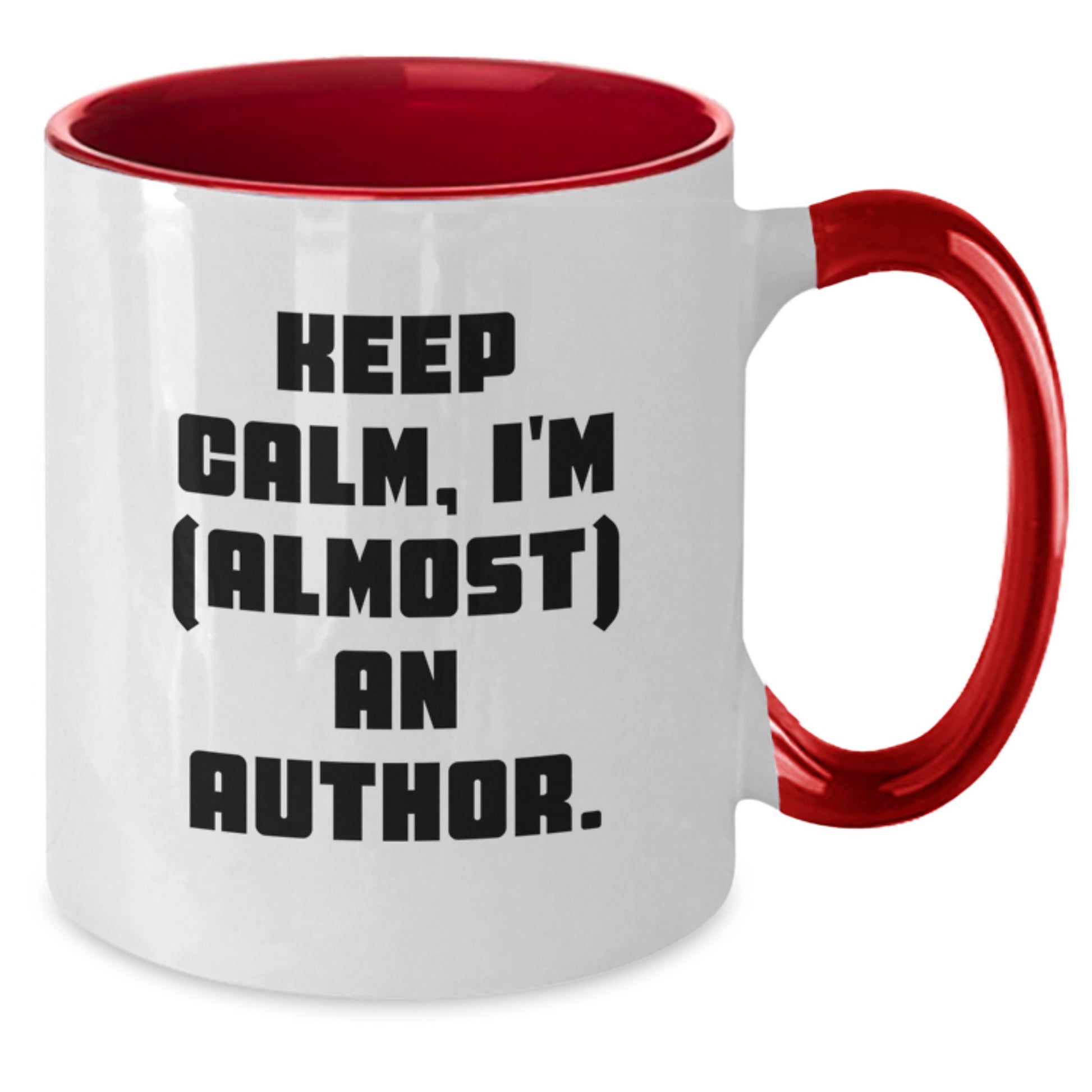 Funny Author Gifts from Friends for Christmas Unique Two Tone Coffee Mugs with Keep Calm I'm almost An Author Quote, Red and White, 11oz - Additional