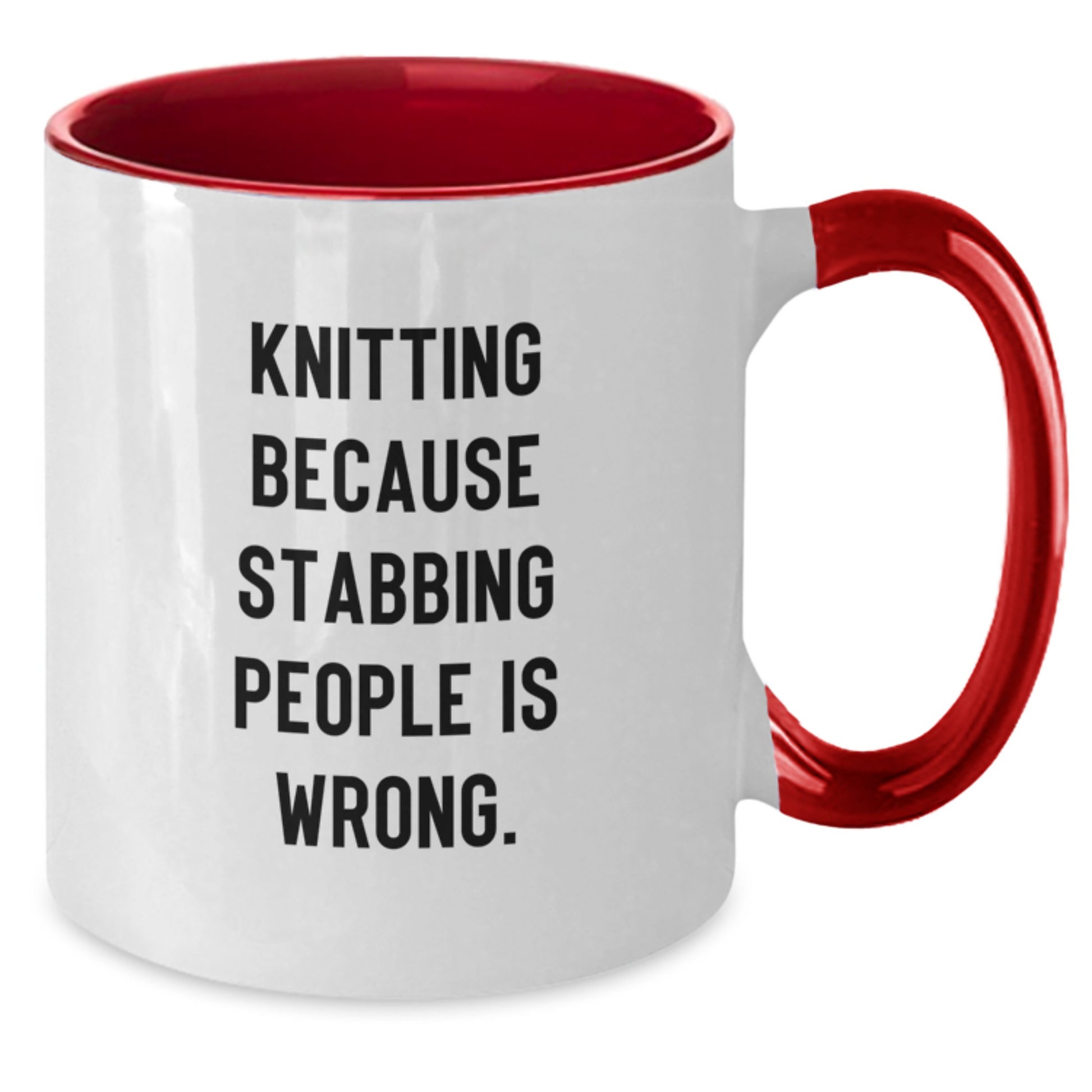 Funny Knitting Gifts for Women, Two Tone Coffee Mug, 'Knitting Because Stabbing People Is Wrong.' - Gifts from Family to Sisters, Friends, Coworkers - Christmas Unique Gift - Additional