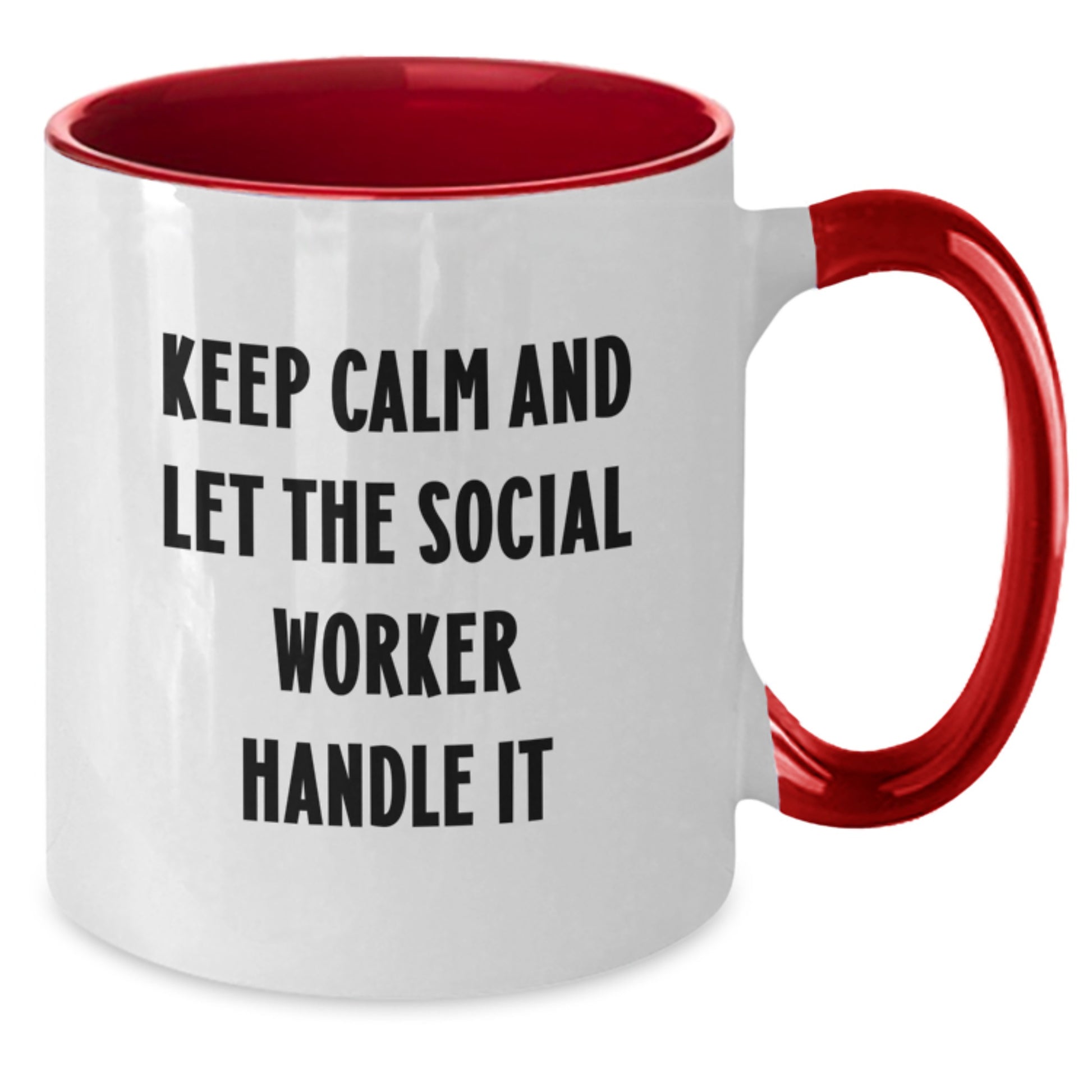 Funny Christmas Unique Gifts for Social Worker, Keep Calm And Let The Social Worker Handle It Two Tone Coffee Mugs, Gifts from Family to Social Worker, Social Worker Appreciation Mug - Additional