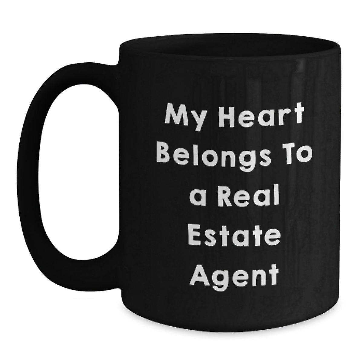 Funny Real Estate Agent Gifts, Gifts from Family for Men, Women, or Friends - 'My Heart Belongs To A Real Estate Agent' Black Coffee Mug - Main