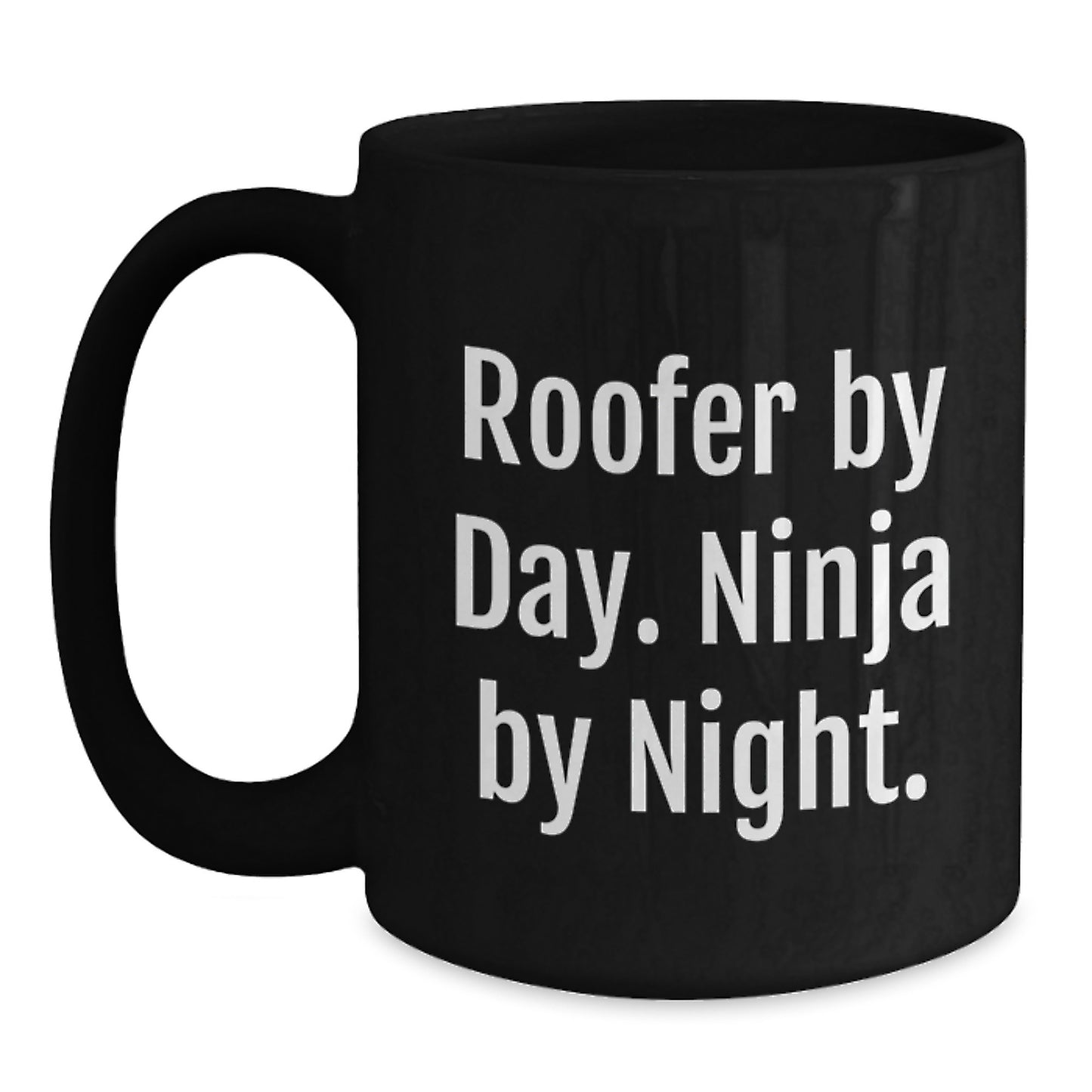 Funny Roofer Gifts for Men, Unique Black Coffee Mugs for Birthday, 'Roofer By Day Ninja By Night' Ceramic Mug Gifts from Friends - Main