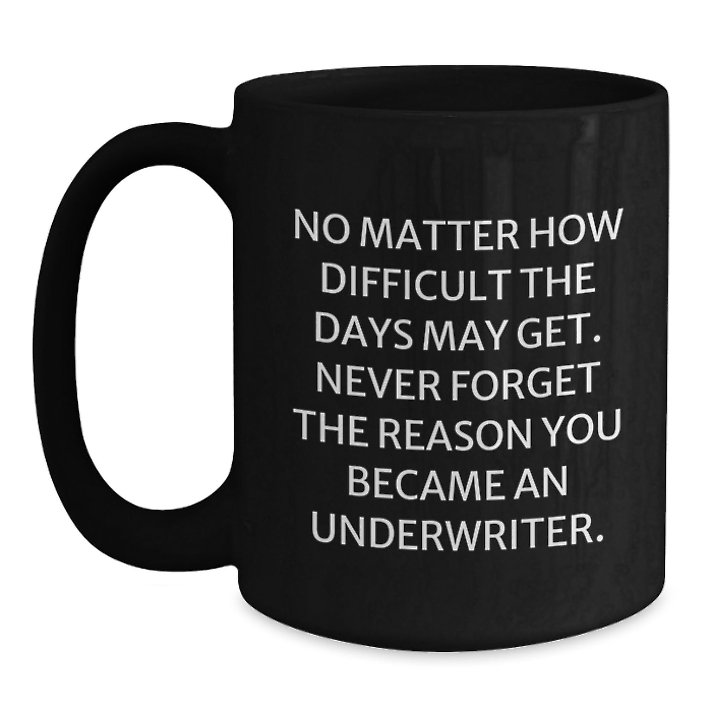 Funny Underwriter Graduation Gifts from Friends or Family - Inspirational Black Coffee Mug, Gifts for Underwriter Men or Women - Main