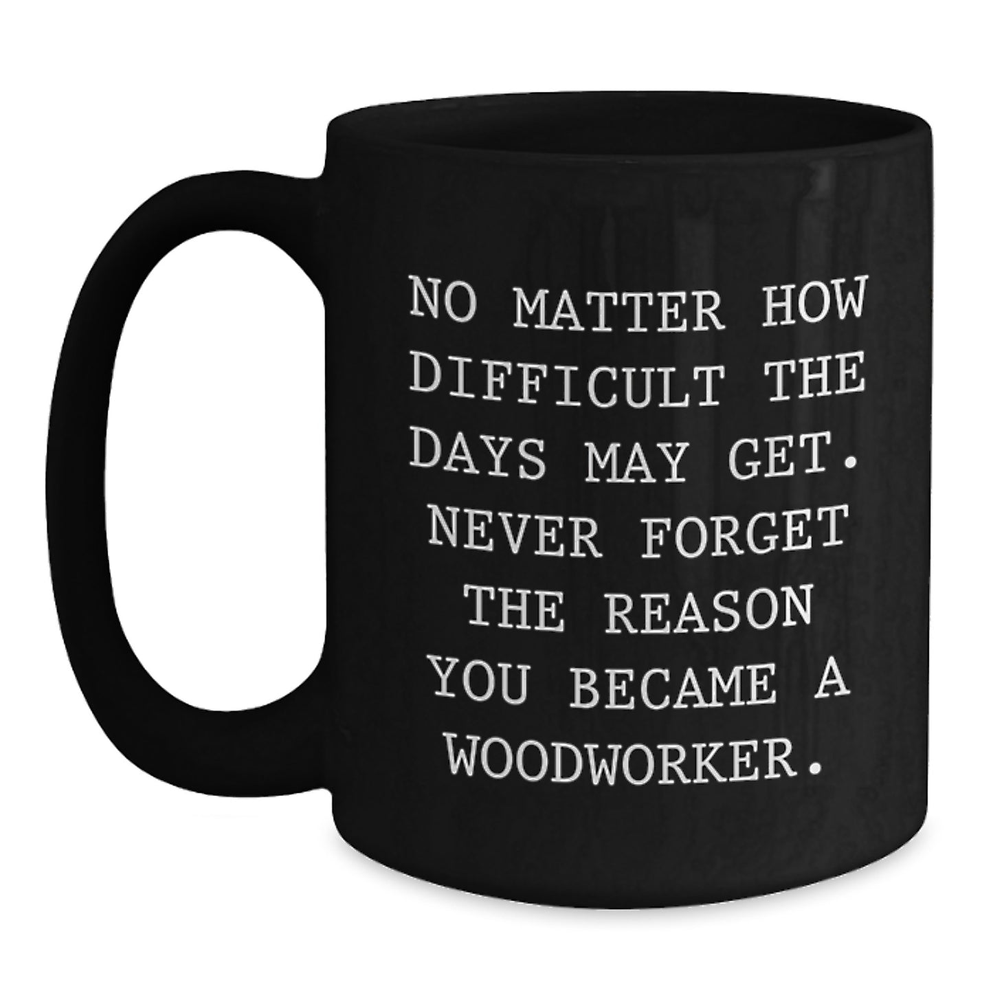 Woodworker Inspiration Funny Graduation Unique Gifts from Friends, Black Coffee Mug, Never Forget the Reason - Main