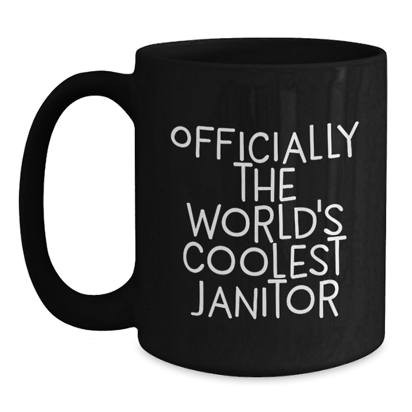 Funny Janitor Gifts for Men, Officially The 'World's Coolest Janitor' Black Coffee Mug, Perfect Graduation Unique Gifts from Friends - Main