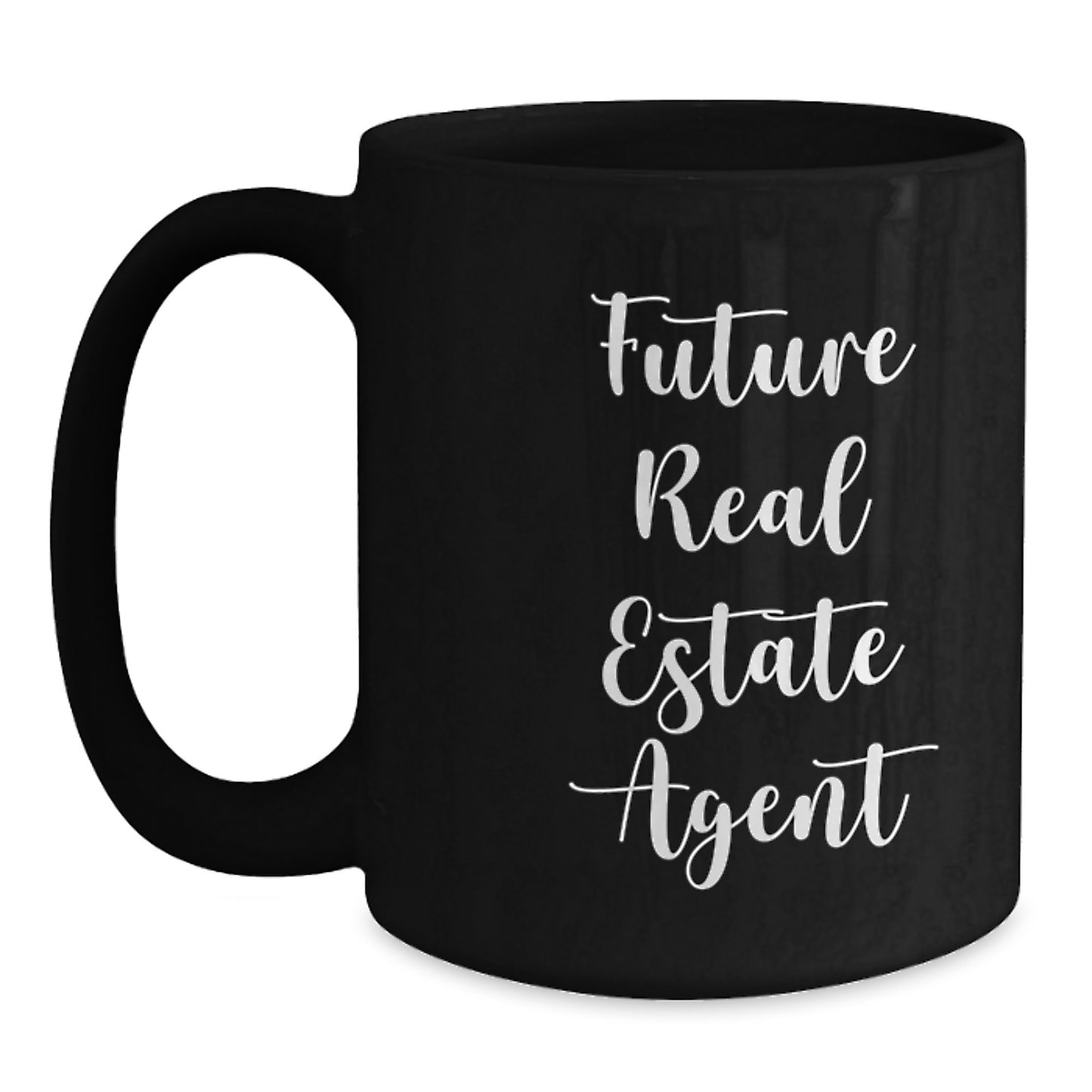 Funny Future Real Estate Agent Gifts from Friends for Real Estate Agent Graduation Unique Mugs, Black Ceramic Coffee Mugs with Inspirational Quote for Real Estate Agent Success - Main