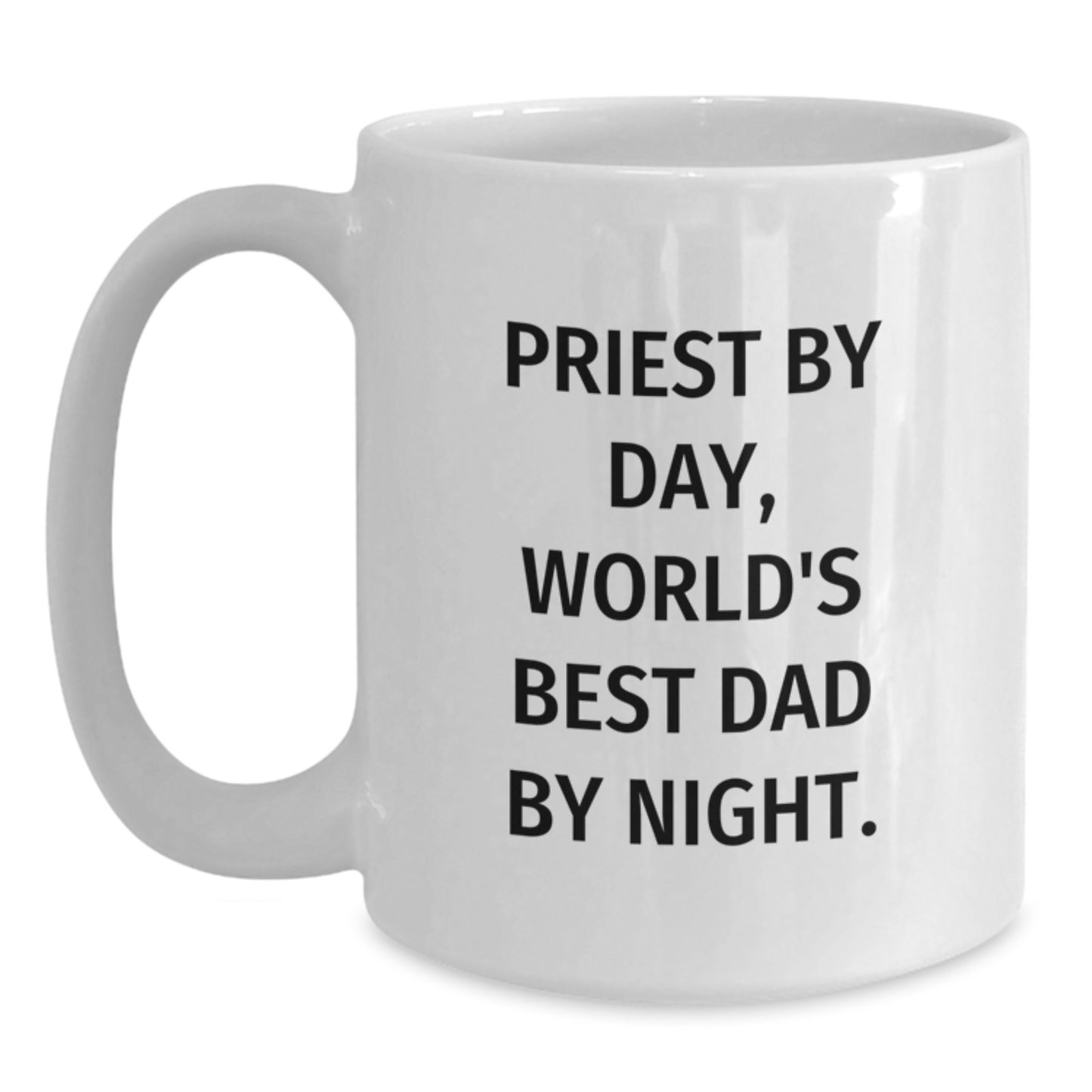 Funny Priest Gifts by Day, World's Best Dad By Night White Coffee Mug for Graduation, Gifts from Family, Friends, and Coworkers - Main
