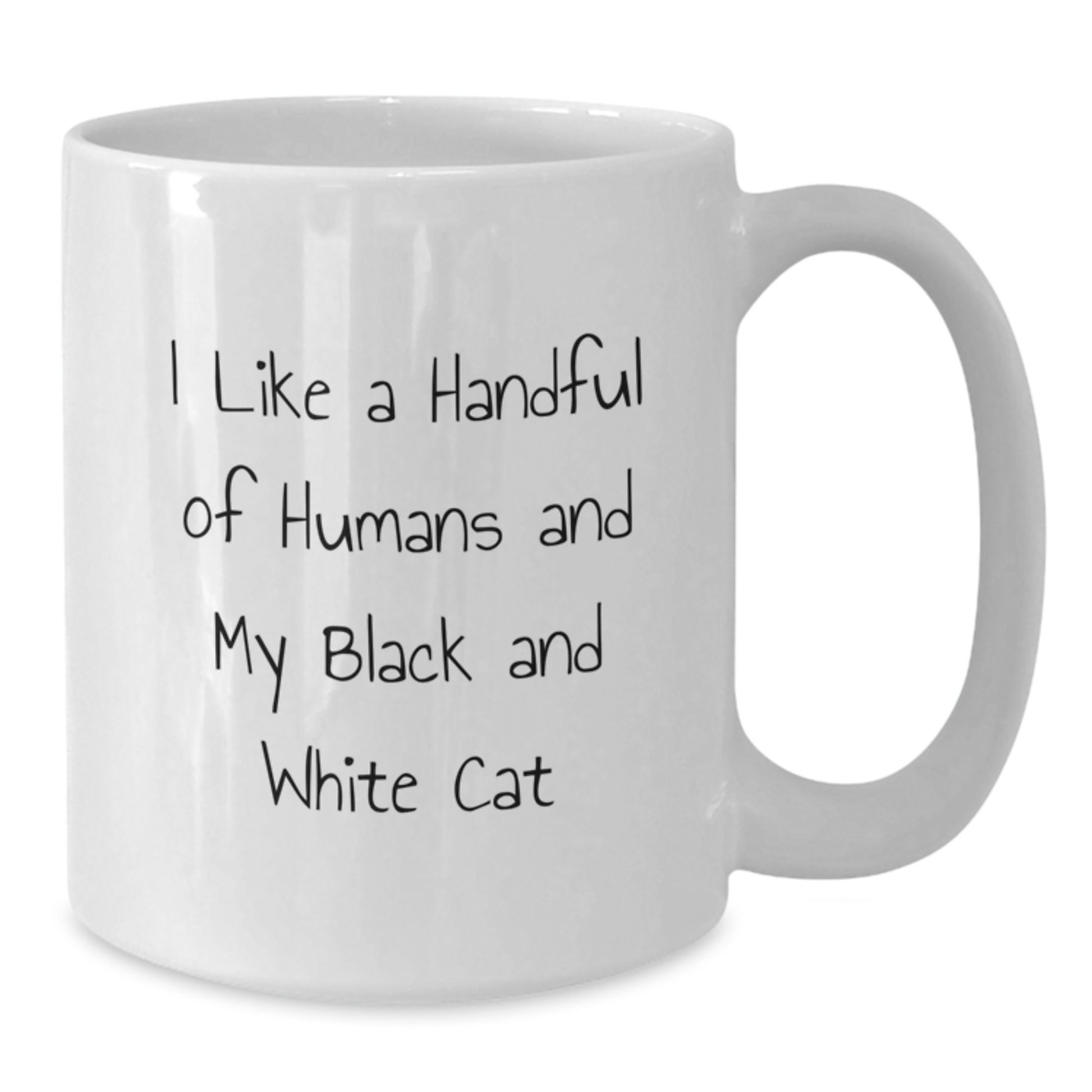 Black and White Cat Lovers Funny White Coffee Mug, Gift for Cat Enthusiasts from Friends and Family, I Like A Handful Of Humans And My Black And White Cat - Additional