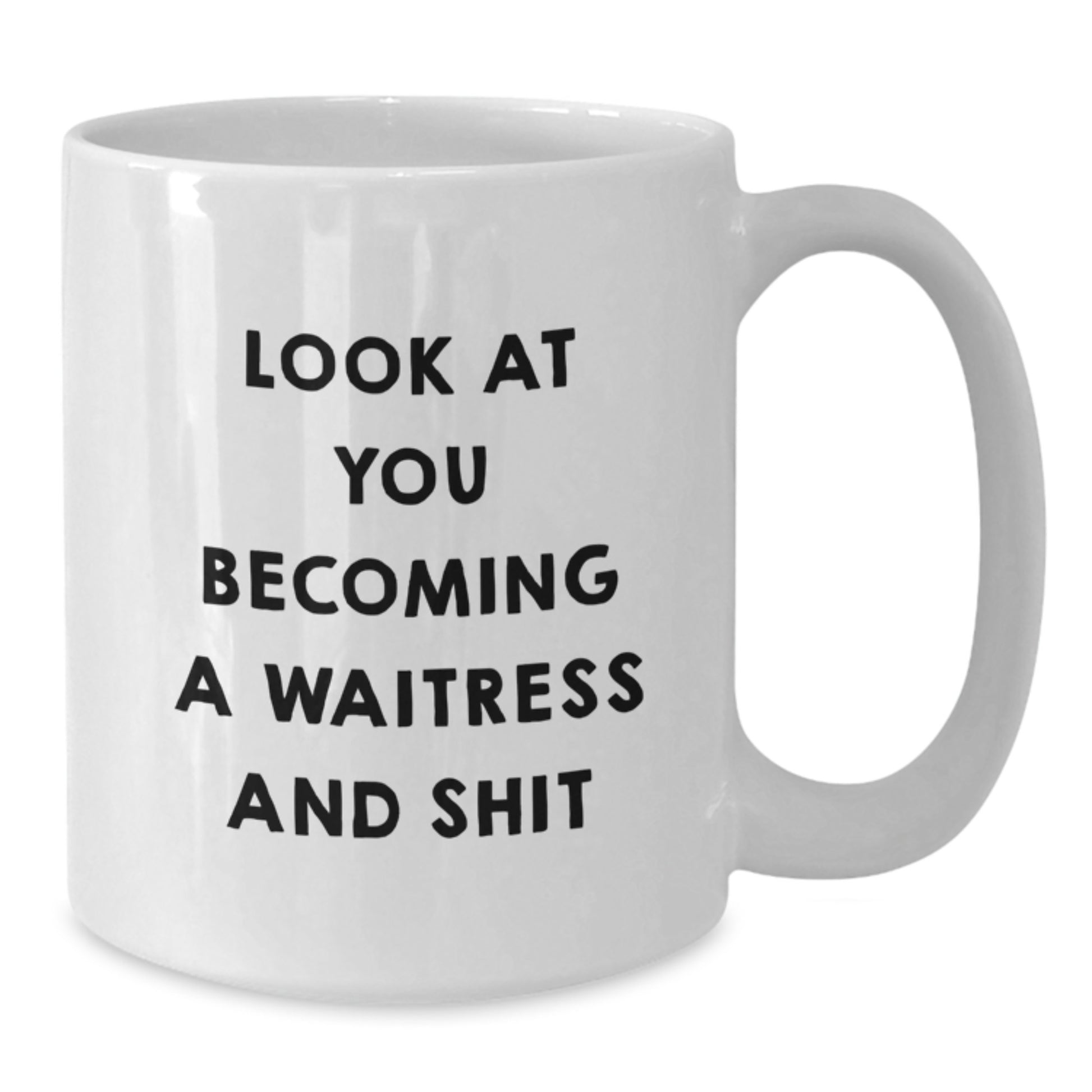 Funny Gifts from Men to Waitress Friends, White Coffee Mug for Graduation Unique Gifts, Look At You Becoming A Waitress And Shit - Additional