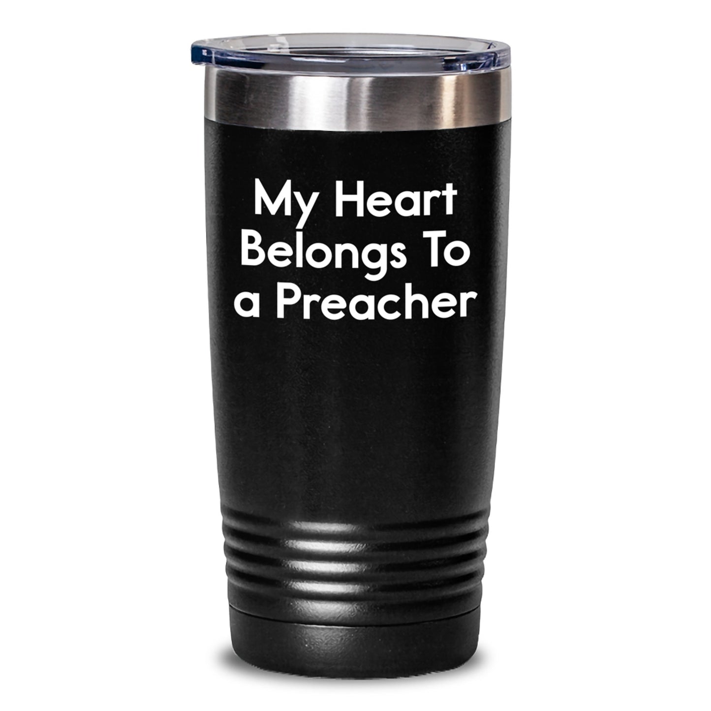 Funny Preacher Gifts for Him, 'My Heart Belongs To A Preacher' Christmas Unique Tumbler, Gifts from Men to Preacher Friends - Main