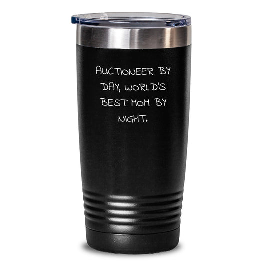 Auctioneer Gifts for Men, Funny 'Auctioneer By Day, World's Best Mom By Night' Tumbler, 20oz or 30oz Vacuum Insulated Tumbler Gifts from Mom for Men - Main