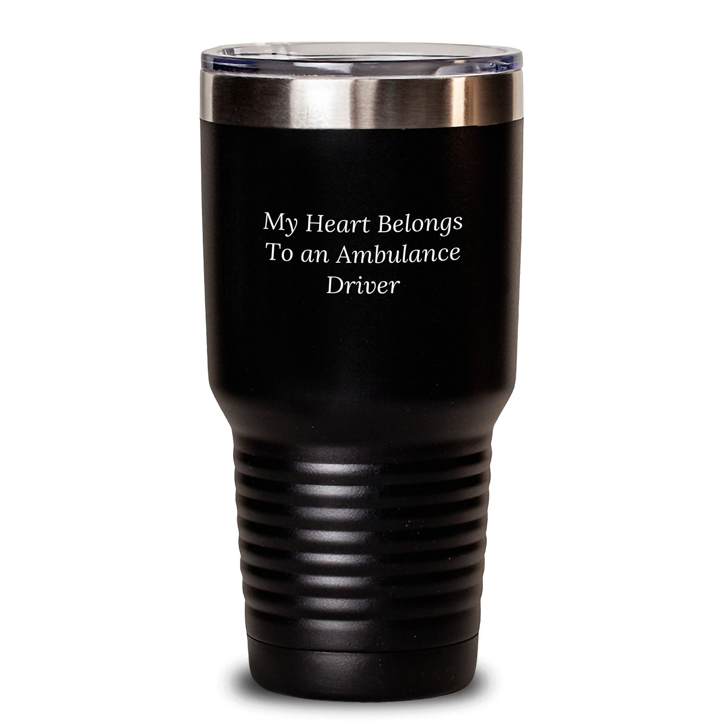Funny Ambulance Driver Gifts from Men for Men - My Heart Belongs To An Ambulance Driver Tumbler, Black 20oz or 30oz - Main