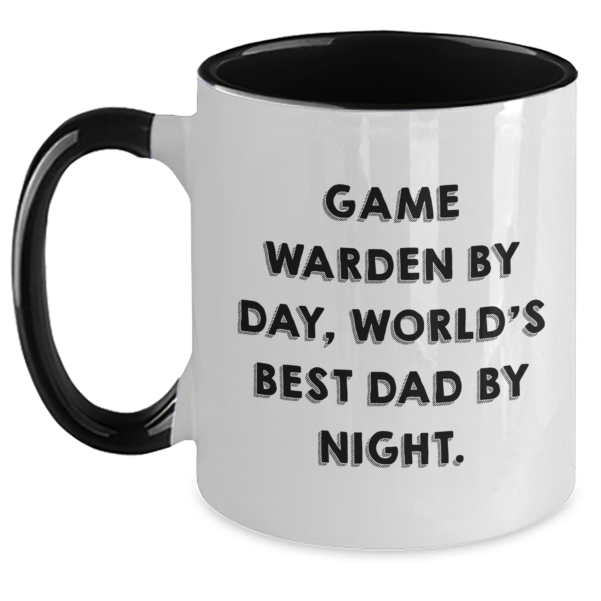 Game Warden By Day, World's Best Dad By Night. Funny Two Tone Coffee Mug Gifts for Game Wardens Graduation - Main