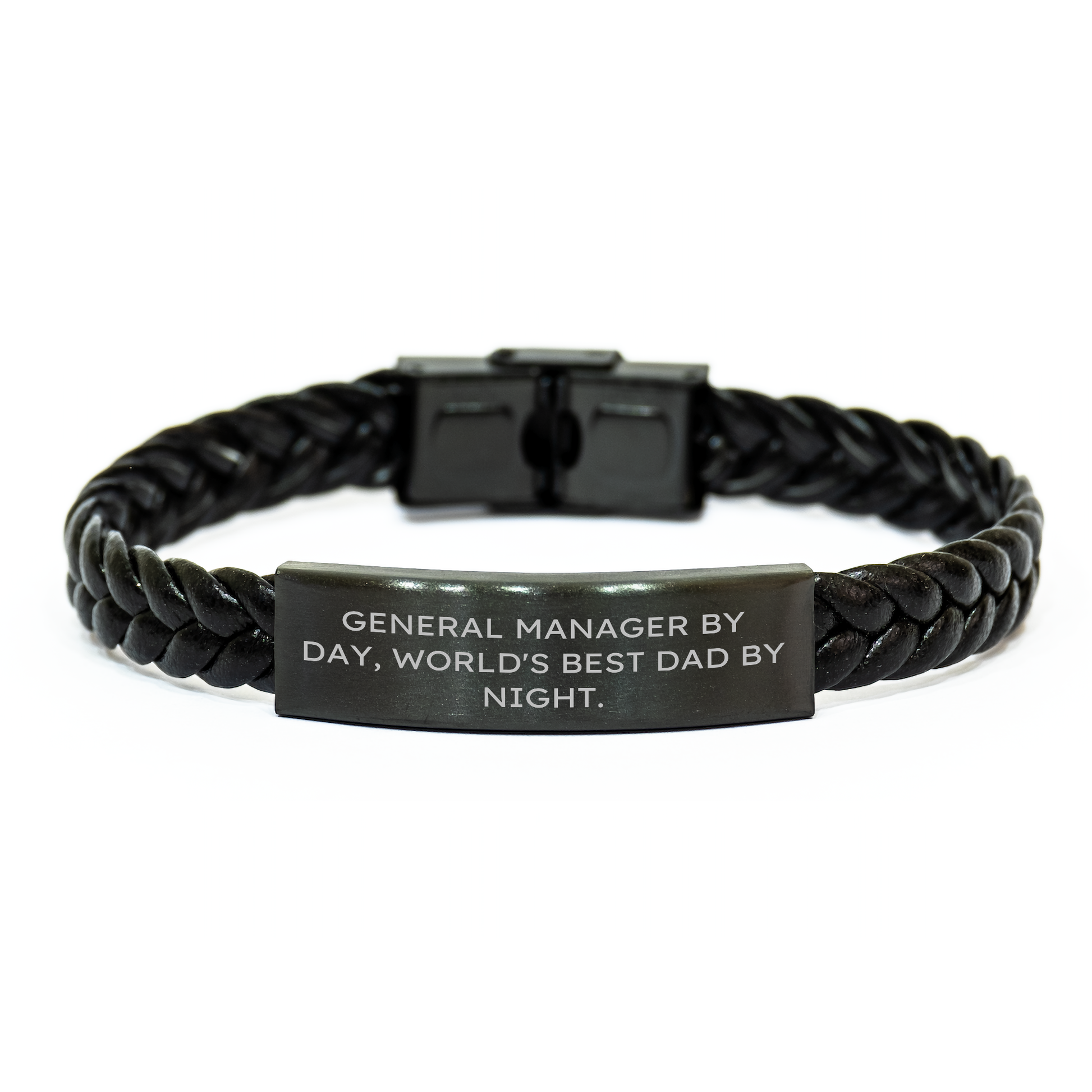 Funny General Manager Gifts by Day, World's Best Dad By Night Interlaced Leather Bracelet for Graduation Unique Gifts from Family to General Manager, Men, or Coworkers - Image 1