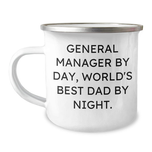General Manager Gifts, Funny Camping Mug for Graduation, 'General Manager By Day, World's Best Dad By Night.' from Family, Unique Gifts for Men - Image 1