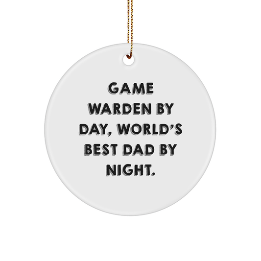Game Warden Gifts from Men to Family - 'By Day, World's Best Dad By Night.' Circle Ornament for Christmas, Funny Quote - Image 1