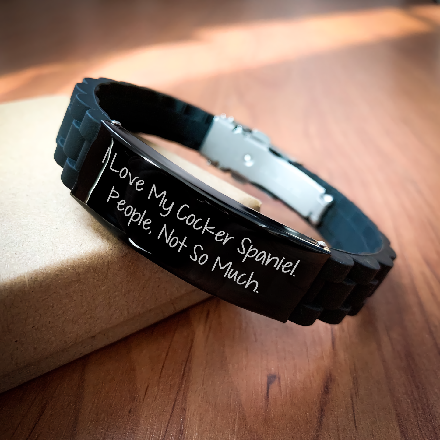 Funny Cocker Spaniel Dog Gifts from People, Not So Much. - Glide lock Clasp Black Stainless Steel Adjustable Graduation Unique Gifts for Men Women Friends Family - Image 2