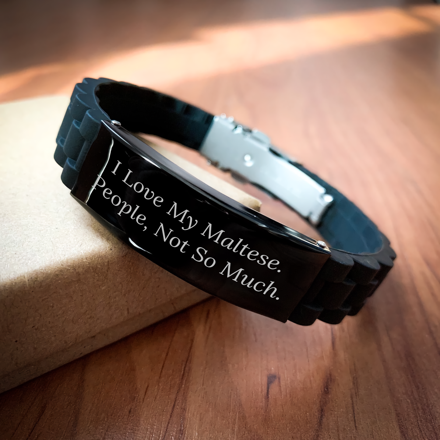 Funny Maltese Dog Gifts from Men to Friends - Glide lock Clasp Adjustable Black Stainless Steel Silicone Graduation Unique Gifts - Image 2
