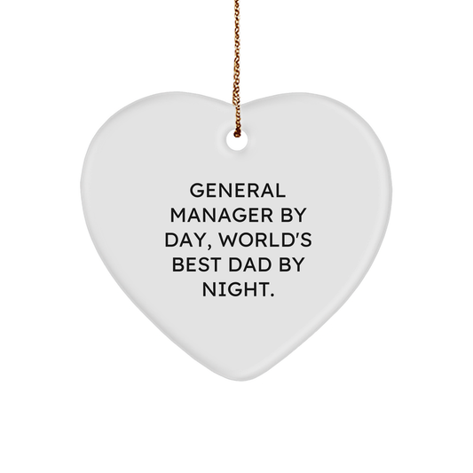 General Manager Gifts from Friends, Funny Heart Ornament for Christmas Unique Gifts, 'General Manager By Day, World's Best Dad By Night.' - Image 1