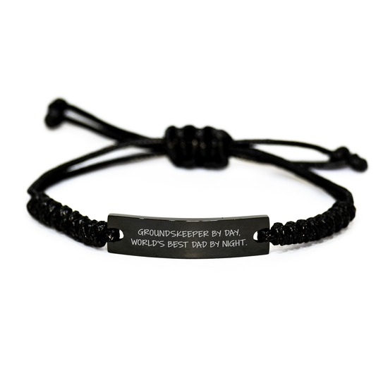 groundskeeper Gifts by Day, Funny Rope Bracelet for Graduation, 'groundskeeper By Day, World's Best Dad By Night.' Engraved, Gifts from Men to groundskeepers - Image 1