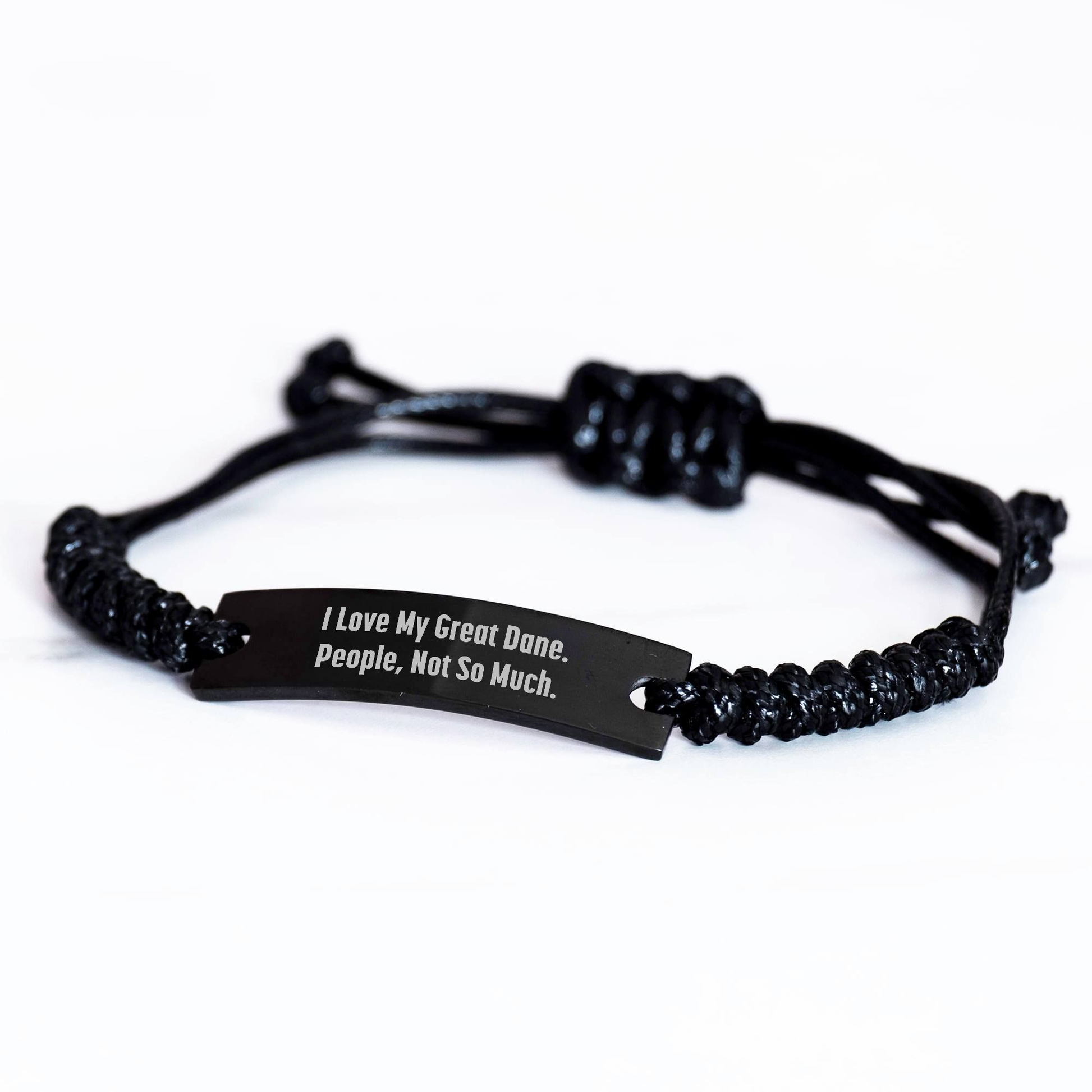 Funny Great Dane Dog Gifts - 'I Love My Great Dane. People, Not So Much.' Rope Bracelet from Friends for Graduation, Great Dane Dog Owners, Men, Women, Family - Image 2