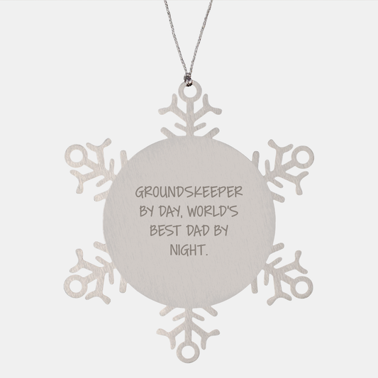 Funny groundskeeper Gifts from Men - Snowflake Ornament for groundskeeper By Day, World's Best Dad By Night. - Image 1