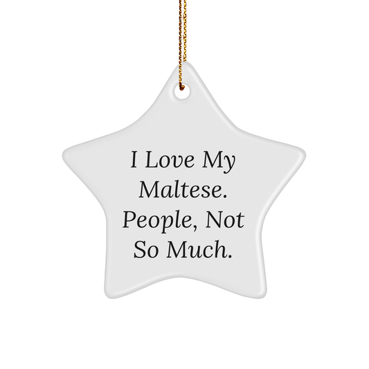 Maltese Dog Lovers' Funny Christmas Unique Gift for Family, Friends, or Coworkers - 'I Love My Maltese. People, Not So Much.' Star Ornament - Image 1